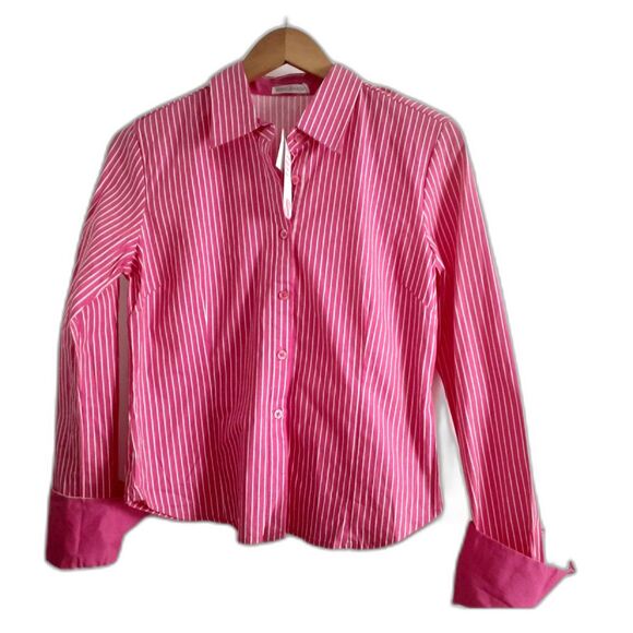 SOHO Jeans Pink White Stripes Cotton Blend LS Button-Up Shirt JR. Size L NWT - Picture 3 of 14